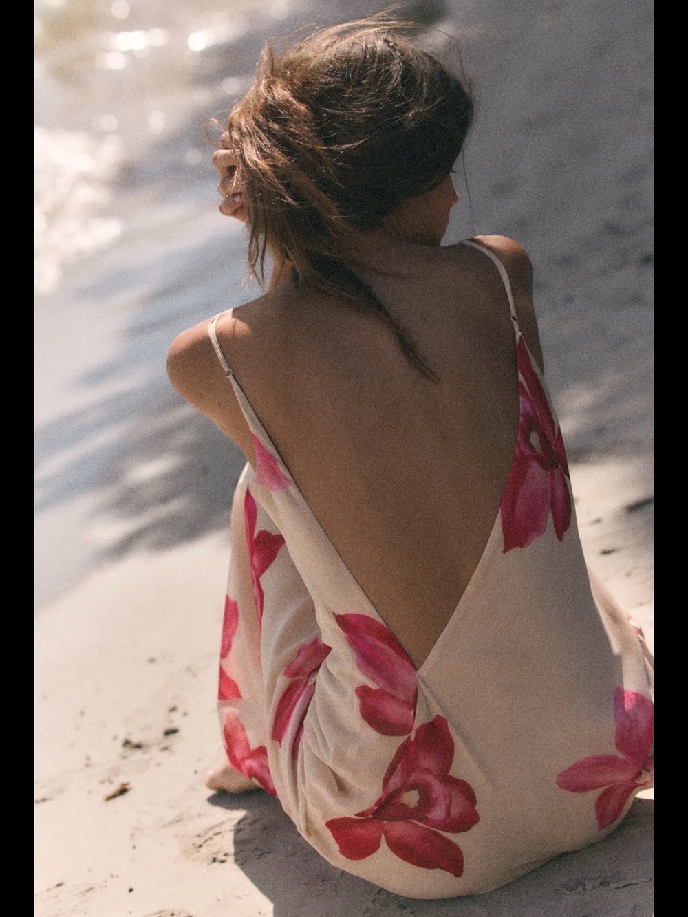 R Floral Slip Dress with Deep V Back - Pink Floral